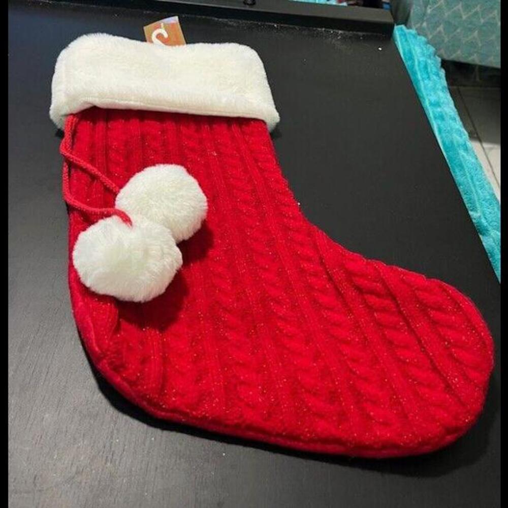 Home Collection Red Sweater Christmas Stocking with Pom Poms NWT